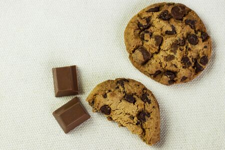 Fresh cookies with chocolate chips. Top viewの写真素材