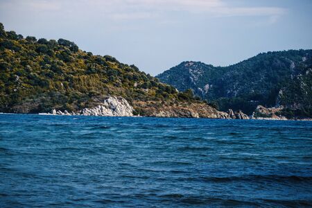 Landscape of mountains by the seaの写真素材