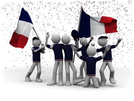 french football fans celebratingの写真素材