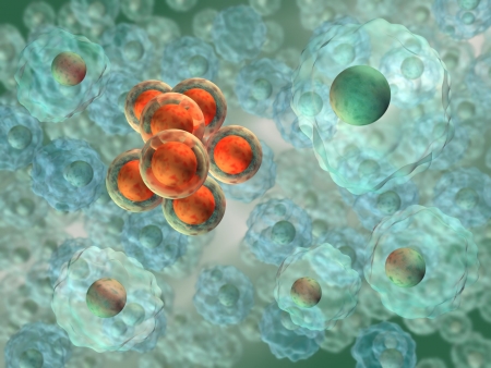 3d rendered concept of dedifferentiation (cancer transformation) of human cell lineの写真素材