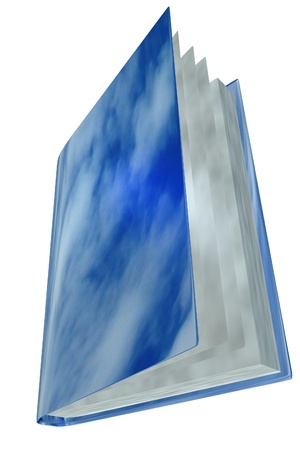 3d rendered magic book with sky textured coverの写真素材