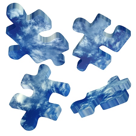 3d rendered puzzles with sky textureの写真素材