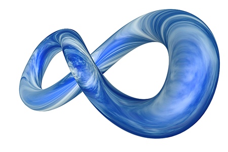 3d rendered infinity symbol with sky textureの写真素材