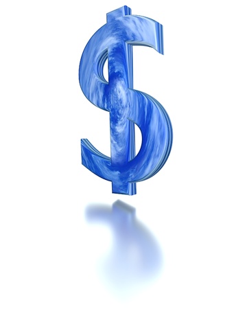 3d rendered dollar symbol with sky textureの写真素材
