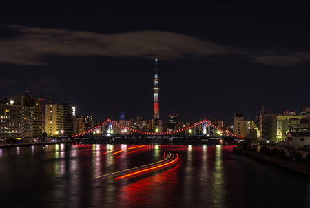 Night View of Tokyo Sky Tree when it was turned into red