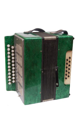 Green Accordion, isolated on white backgroundの写真素材