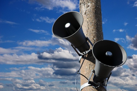 Speakers of a public address system.の写真素材