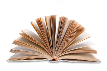 Open book isolated on a white backgroundの写真素材