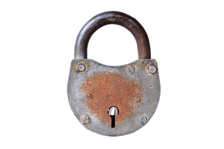 Closed lock, studio isolated on white backgroundの写真素材