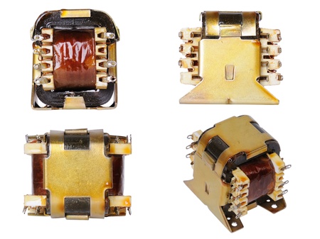 Low-power Electric Transformer, isolated on white  Four view 