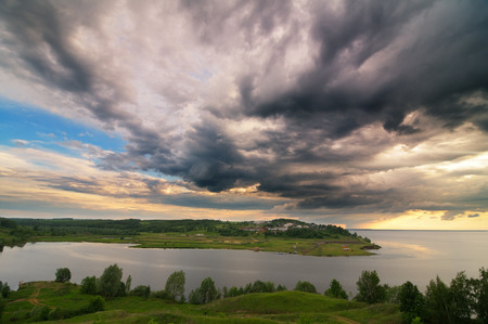 View of the lake in the eveningの写真素材