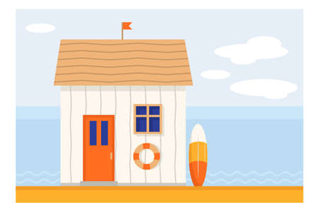 Wooden beach bungalow at the seaside vectorのイラスト素材