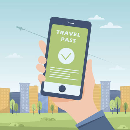 Vector illustration of Travel pass for COVID 19 vaccineのイラスト素材