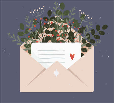 Paper envelope with letter and flowers vectorのイラスト素材