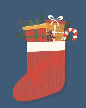 Red sock with gift boxes vector illustrationのイラスト素材