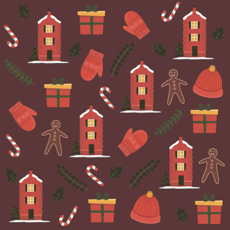 Seamless vector pattern with cute winter elementsのイラスト素材