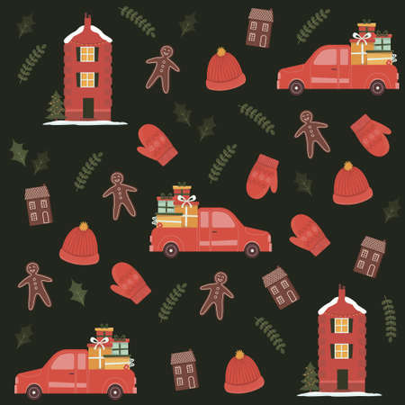 Seamless vector pattern with cute winter elementsのイラスト素材