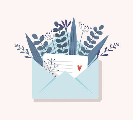 Envelope with greetings letter and flowers vectorのイラスト素材