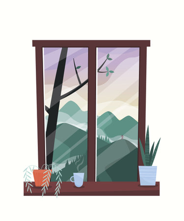 Mountain landscape view from the window vectorのイラスト素材