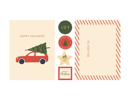 Winter holidays Christmas set card and stickersのイラスト素材