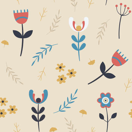 Scandi nordic styled with floral elements patternのイラスト素材