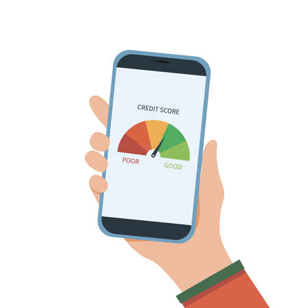 Credit score display phone hand flat vectorのイラスト素材