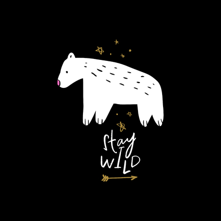 Nursery lettering poster and postcard with cute polar bear. Vector, clipartのイラスト素材
