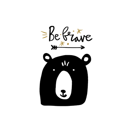 Nursery poster and postcard with bear, lettering. Vector, clipartのイラスト素材