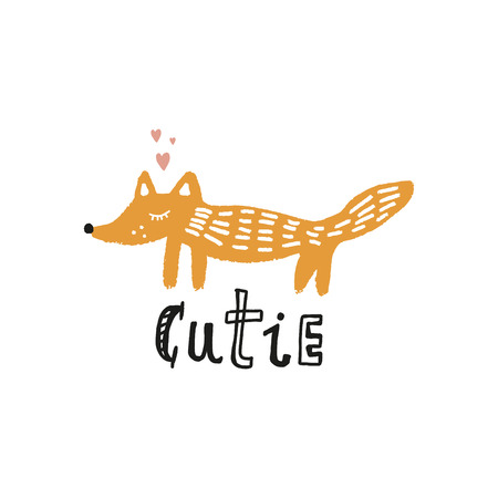Vector nursery poster with cute fox, scandinavian style. Love you letteringのイラスト素材