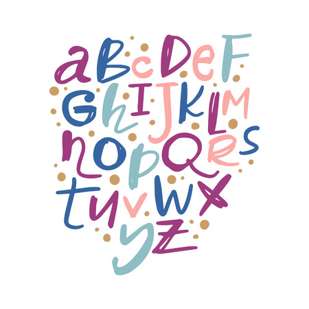 English vector nursery alphabet. Lettering, isolated letters. Handwritten brush script. ABC educationのイラスト素材
