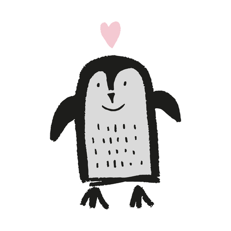 Cute nursery hand drawn little penguin, baby animal print. Vector illustration, scandinavian styleの写真素材