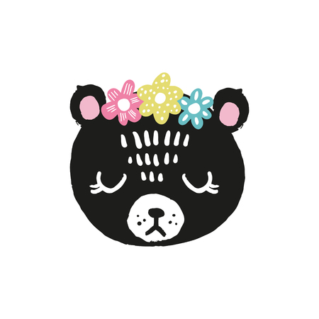 Cute bear face. Scandinavian style illustration, icon. Baby girl artのイラスト素材