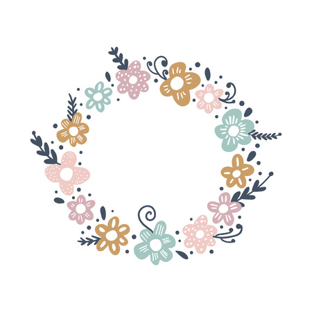 Vector frame template with pastel flowers. Good for Baby Shower invitation, wedding, Birthday. Vector illustrationのイラスト素材