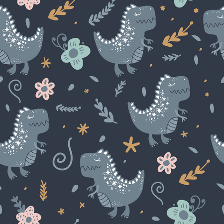 Vector cute baby dinosaur pattern. Nursery illustration. It can be used for wall art, greeting card, wrapping, kids apparel and moreのイラスト素材