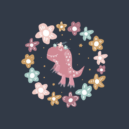 Vector cute baby dinosaur art. Nursery illustration. It can be used for wall art, greeting card, poster, kids apparel and moreのイラスト素材