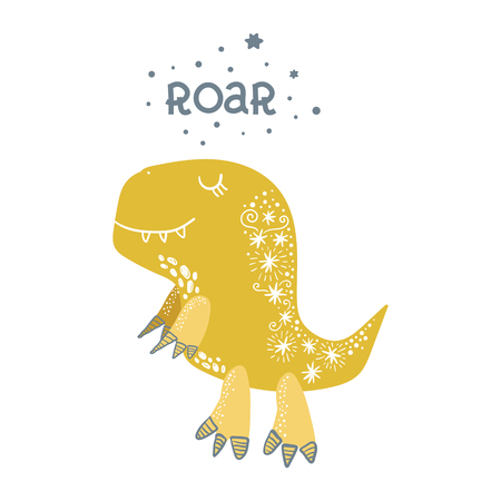 Vector cute baby dinosaur art. Nursery illustration. It can be used for wall art, greeting card, poster, kids apparel and moreのイラスト素材