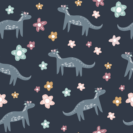 Vector cute baby dinosaur pattern. Nursery illustration. It can be used for wall art, greeting card, wrapping, kids apparel and moreのイラスト素材