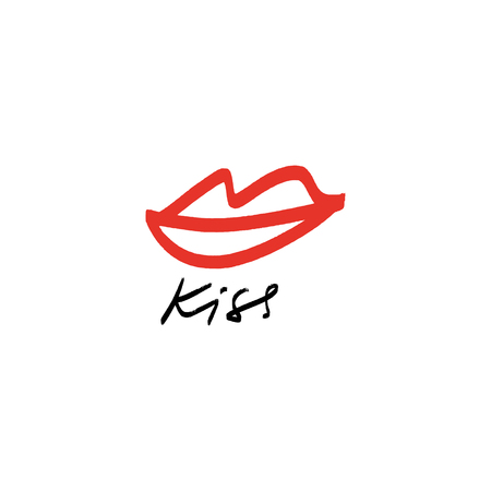 Vector hand drawn simple beautiful red lips sketch illustration. Decor element for logo, label, emblem, poster, postcard and otherのイラスト素材