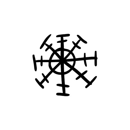 Vector snowflake shape contour, ink art. Simple minimalistic element for design, monochrome printのイラスト素材