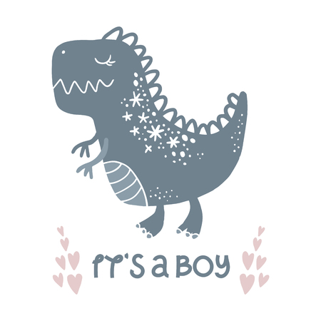 Vector cute baby dinosaur art. Nursery illustration. It can be used for wall art, greeting card, poster, kids apparel and moreのイラスト素材