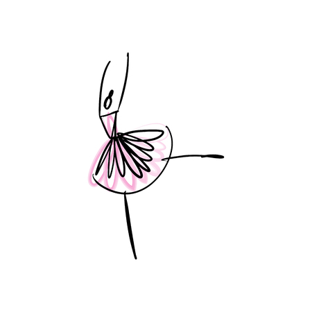 Vector line silhouette of elegant ballerina with watercolor element. Dancer icon. Logo template, label, emblemのイラスト素材