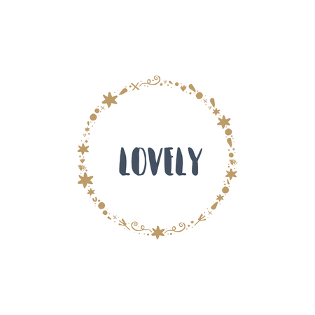 Cute hand drawn boho frame template. Golden stars frame. Decor elements for postcards, cards, posters, souvenirs and more. Vector clipart, jpg and Illustrator epsのイラスト素材