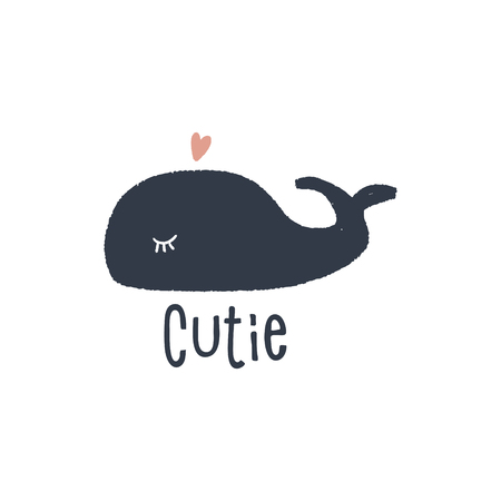 Vector cute scandinavian style whale art. Isolated silhouette, nice little animal. Baby shower postcardのイラスト素材