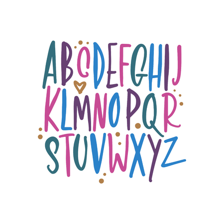 English vector nursery alphabet. Lettering, isolated letters. Handwritten brush script. ABC educationのイラスト素材