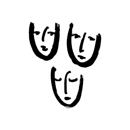 Simple hand drawn black and white trendy line faces art. Monochrome print for clothes, textile and other. Vector illustration, EPSのイラスト素材