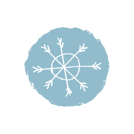 Snowflake hand drawn vector icon, logo template. Winter theme. Simple brush sketch illustration isolated on white backgroundのイラスト素材