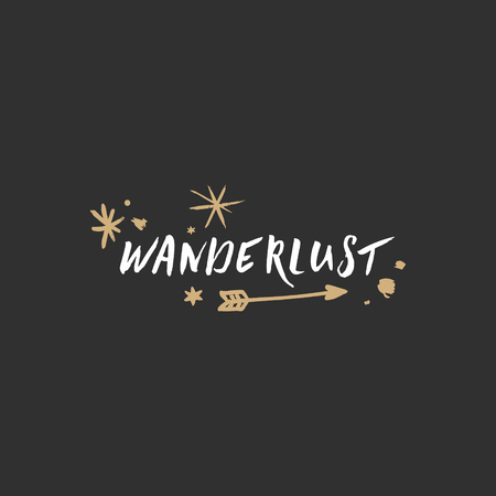 Vector hand drawn style font, cute lettering postcard, poster and sticker. Wanderlust text. Vector illustration, label, universal printのイラスト素材
