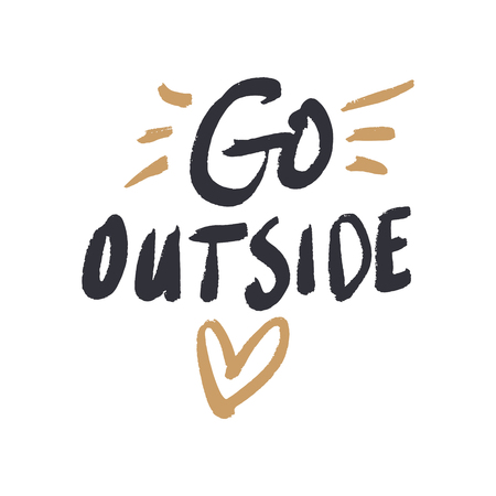 Hand drawn cute lettering postcard, poster, sticker. Travel text, go outside. Vector illustrationのイラスト素材