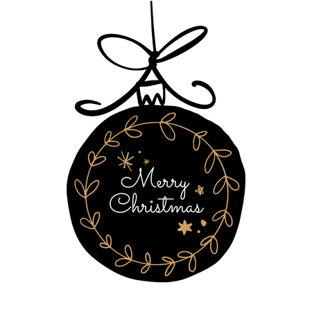 Hand drawn vector Christmas illustration toy ball with text lettering sign and stars. Noel text.のイラスト素材
