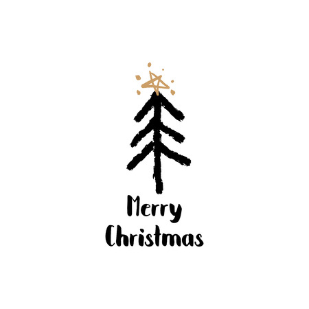 Set of tree and sign Merry Christmas, hand drawn lettering style font. Print for greeting cards and posters, photo overlays, prints and more. Hand drawn elementsのイラスト素材